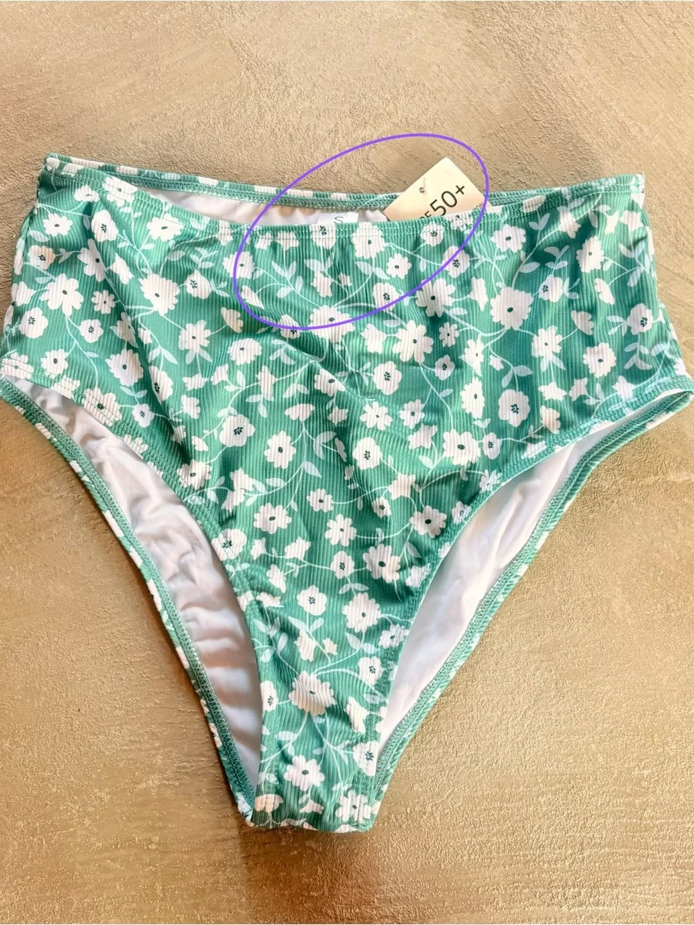 Women’s Floral Print Bikini High Rise Waist Bottoms. Green Floral. Size Small.